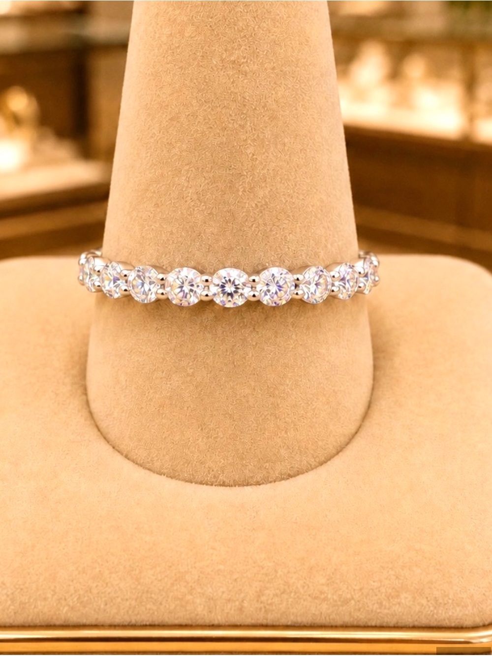 NEW! 2.2 CTW Moissanite Full Eternity Ring | Platinum Over S925 Silver | Size 7